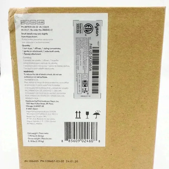 BRAND NEW IN BOX Dyson Supersonic Hair Dryer HD07 White/Silver attachments - Picture 4 of 7